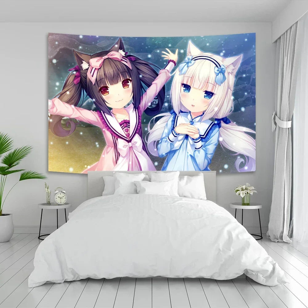 Tapisserie Murale Anime Kawaii - Décoration Colorée Style Manga, Poster Tissu