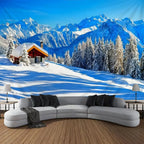 Tapisserie Murale Noël - Fenêtre Enneigée, Sapin & Décor Festif