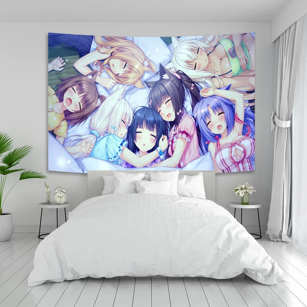 Tapisserie Murale Anime Kawaii - Décoration Colorée Style Manga, Poster Tissu