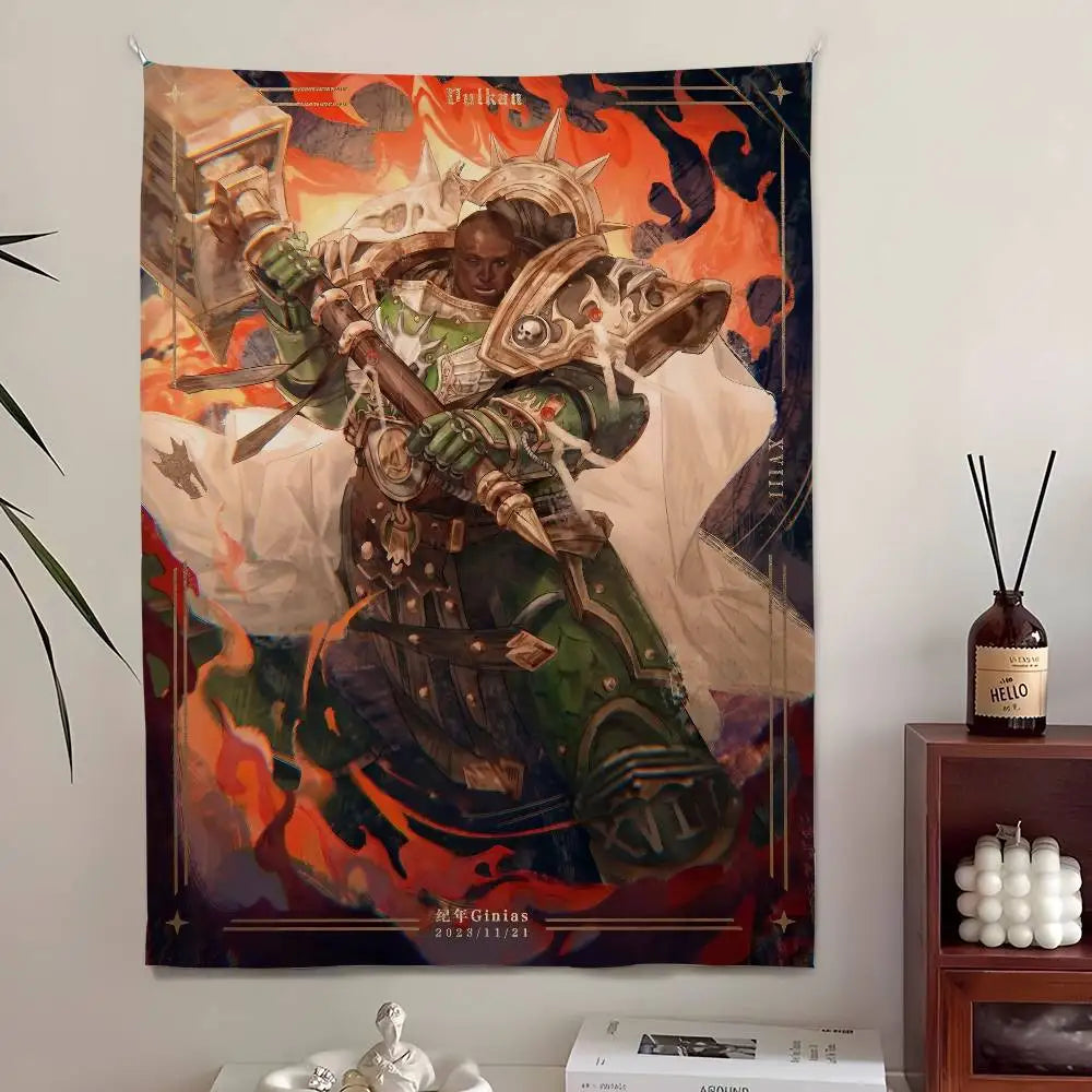 Tapisserie Murale Guerrier Ailé & Armure Sacrée - Art Fantasy Gothique