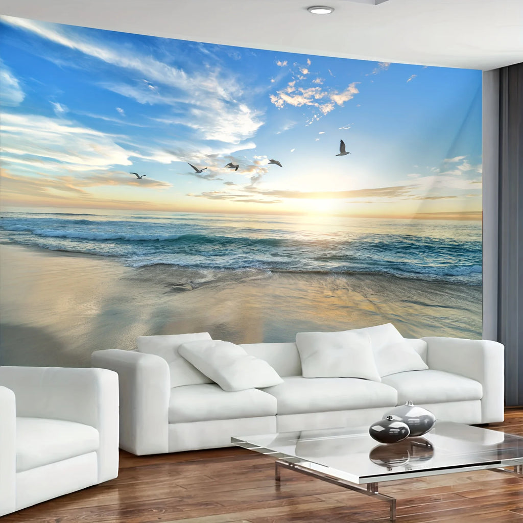 Tapisserie Murale Plage au Coucher du Soleil - Déco Murale Océan & Horizon