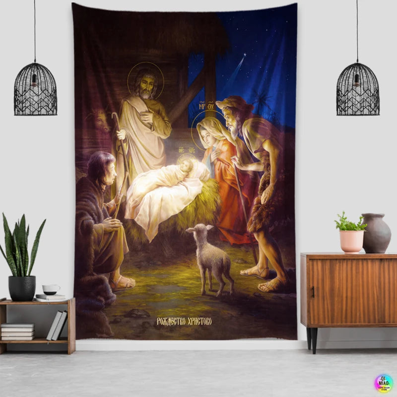 Tapisserie Nativité - Scène de la Crèche & Nuit Etoilée