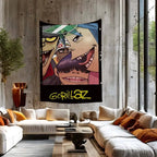 Tapisserie Murale Style Gorillaz - Tenture Art Cartoon Urbain, Décoration Murale Moderne