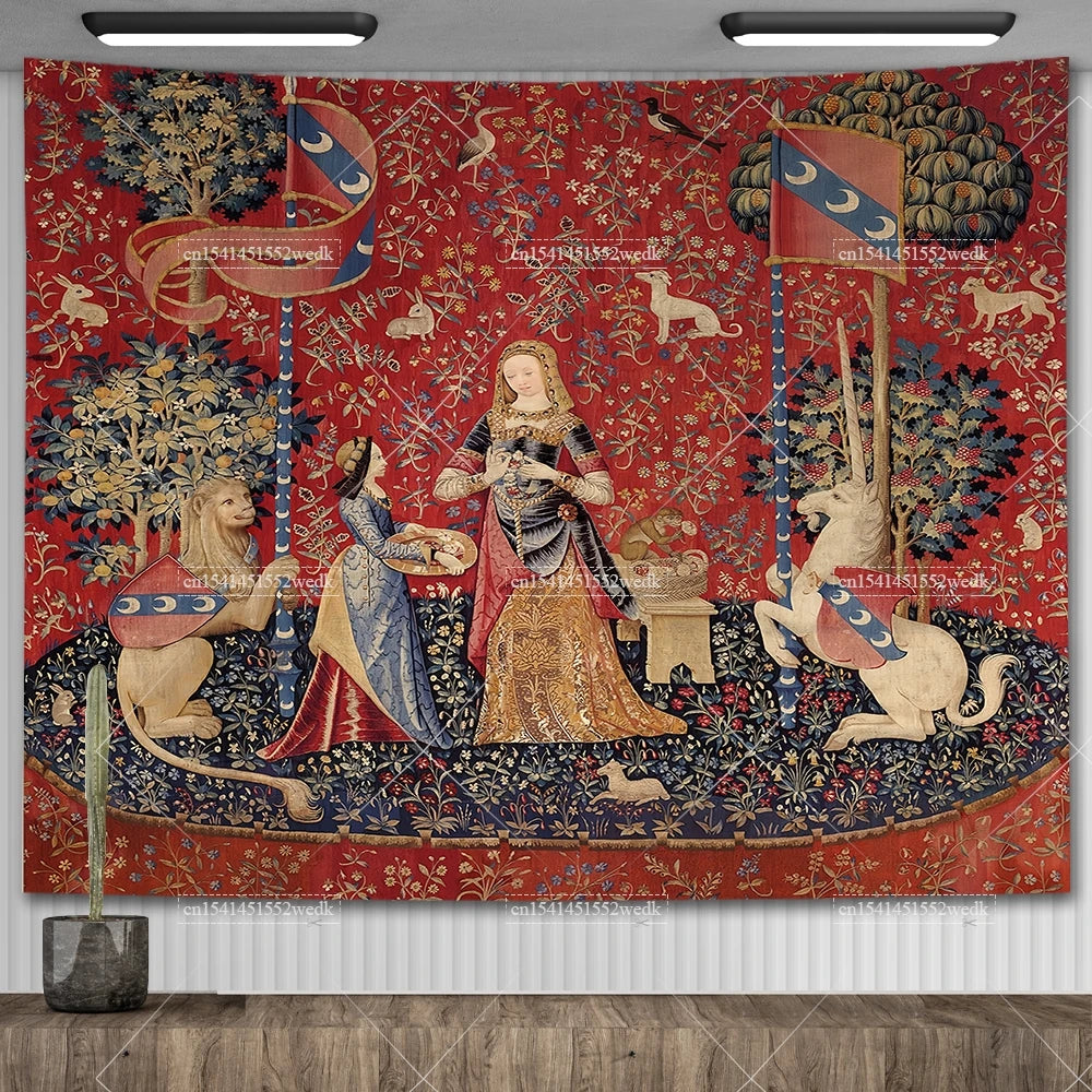 Tapisserie Murale Médiévale - Style Dame à la Licorne, Art Classique Historique