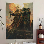 Tapisserie Murale Guerrier Ailé & Armure Sacrée - Art Fantasy Gothique