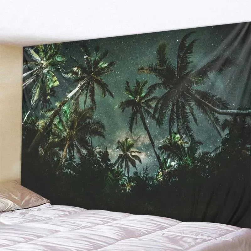 Tapisserie Murale Lune & Forêt Nocturne - Décoration Murale Mystique