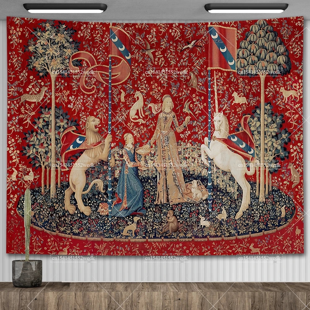 Tapisserie Murale Médiévale - Style Dame à la Licorne, Art Classique Historique