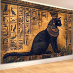 Tapisserie Murale Chat Egyptien - Art de l'Egypte Antique & Hiéroglyphes Dorés