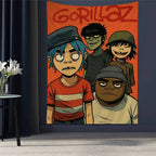Tapisserie Murale Style Gorillaz - Tenture Art Cartoon Urbain, Décoration Murale Moderne