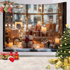 Tapisserie Murale de Noël - Sapin, Bougies & Cadeaux - Décoration Festive Cosy