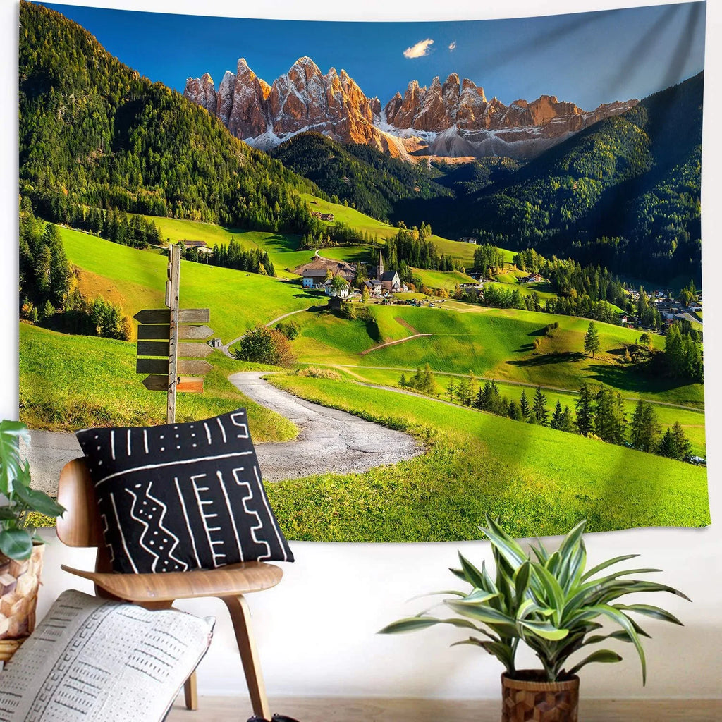 Tapisserie Paysage Montagne - Nature Sommets Enneigés