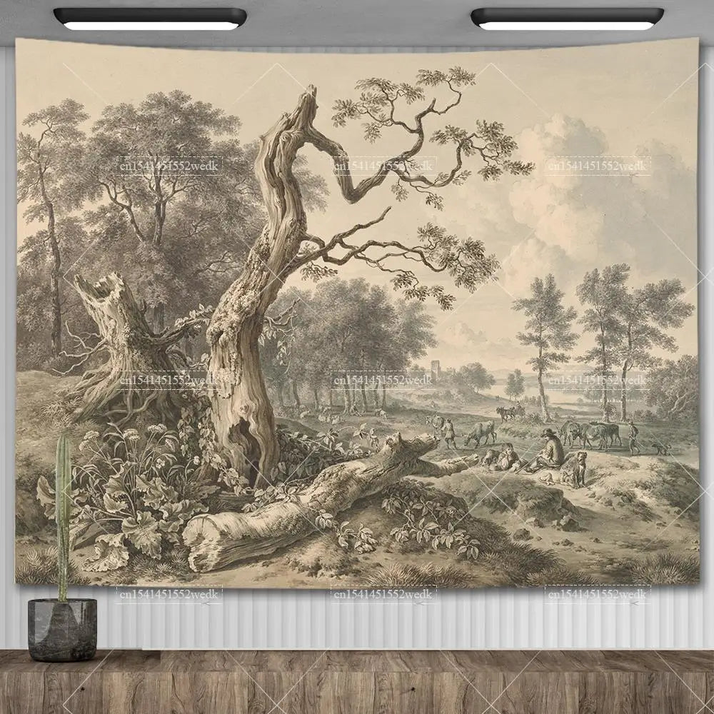 Tapisserie Murale Arbre Peint Vintage - Décoration Nature Salon & Chambre