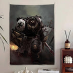 Tapisserie Murale Guerrier Ailé & Armure Sacrée - Art Fantasy Gothique