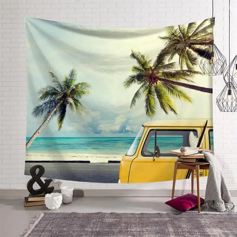 Tapisserie Murale Summer Time - Van Surf & Plage Tropicale