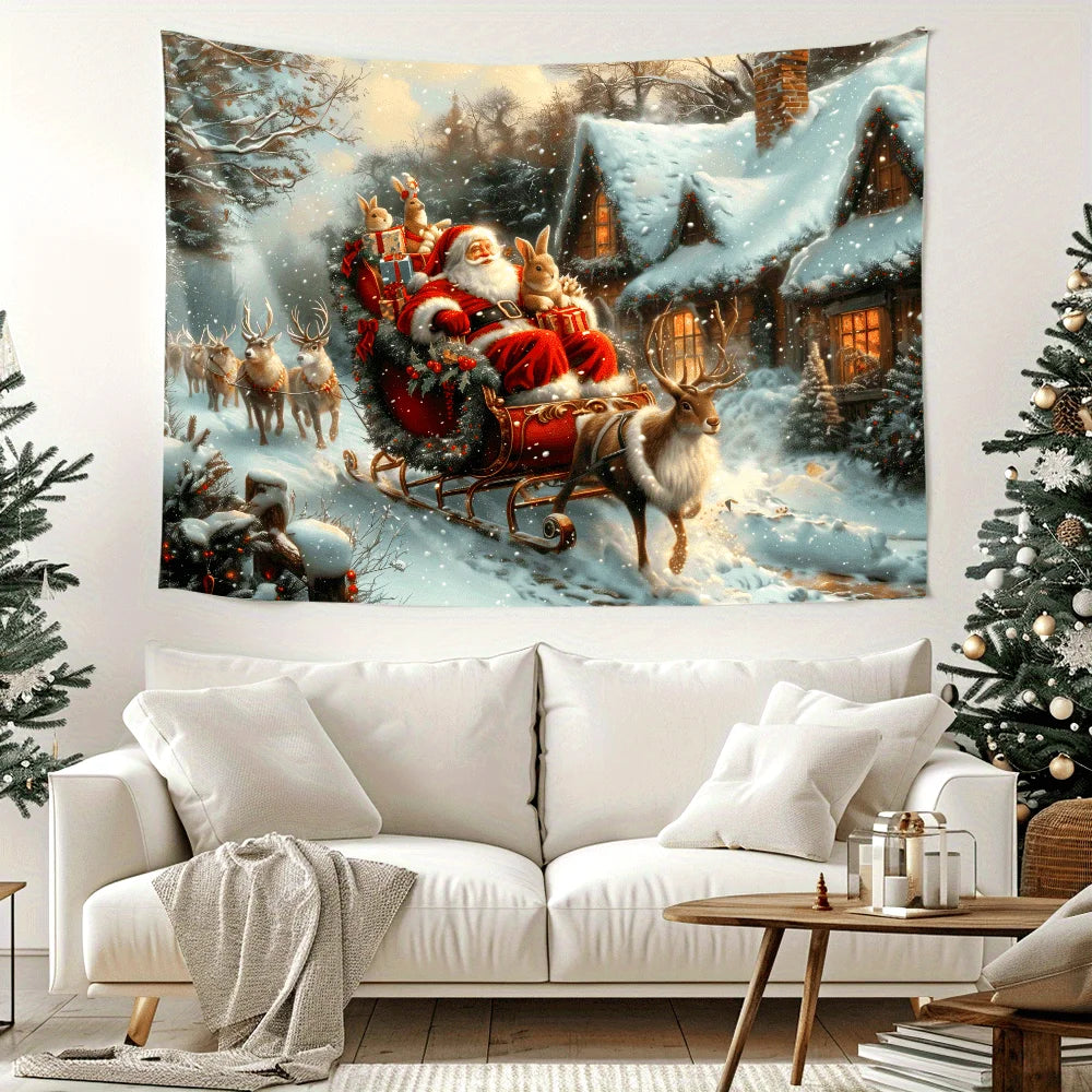 Tapisserie Murale de Noël - Père Noël & Maisons Enneigées
