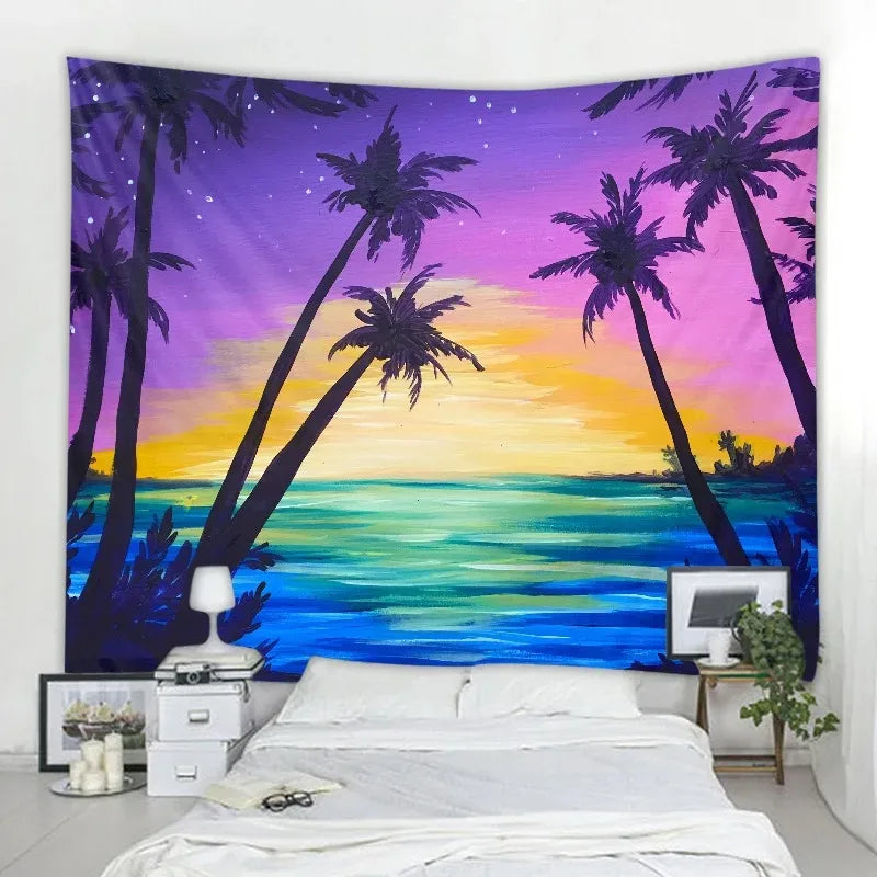 Tapisserie Murale Lune & Forêt Nocturne - Décoration Murale Mystique