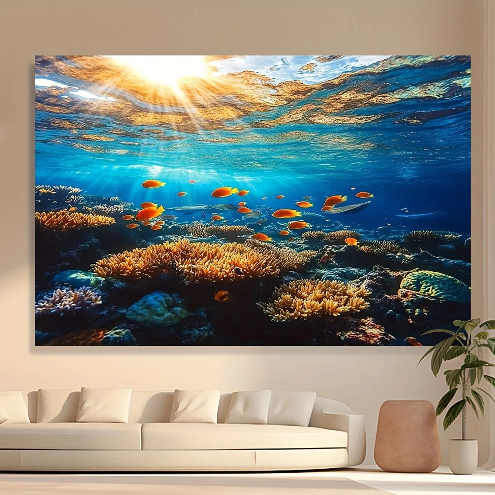 Tapisserie Murale Océan - Récif Corail & Poissons Tropicaux - Décoration Chambre / Salon