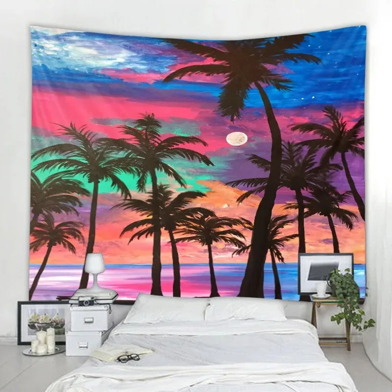 Tapisserie Murale Lune & Forêt Nocturne - Décoration Murale Mystique