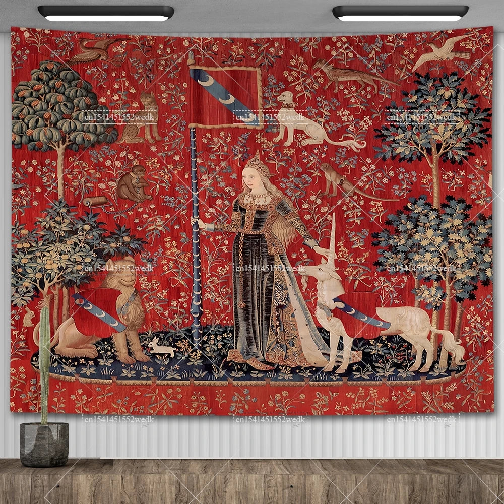 Tapisserie Murale Médiévale - Style Dame à la Licorne, Art Classique Historique
