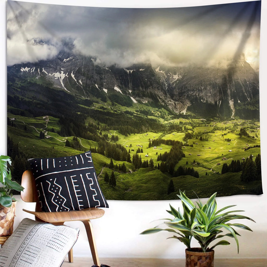 Tapisserie Paysage Montagne - Nature Sommets Enneigés