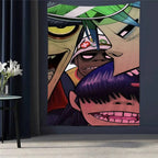Tapisserie Murale Style Gorillaz - Tenture Art Cartoon Urbain, Décoration Murale Moderne