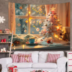 Tapisserie Murale de Noël - Sapin, Bougies & Cadeaux - Décoration Festive Cosy