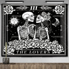Tapisserie Murale Tarot The Lovers - Décoration Gothique & Mystique, Art Squelettes