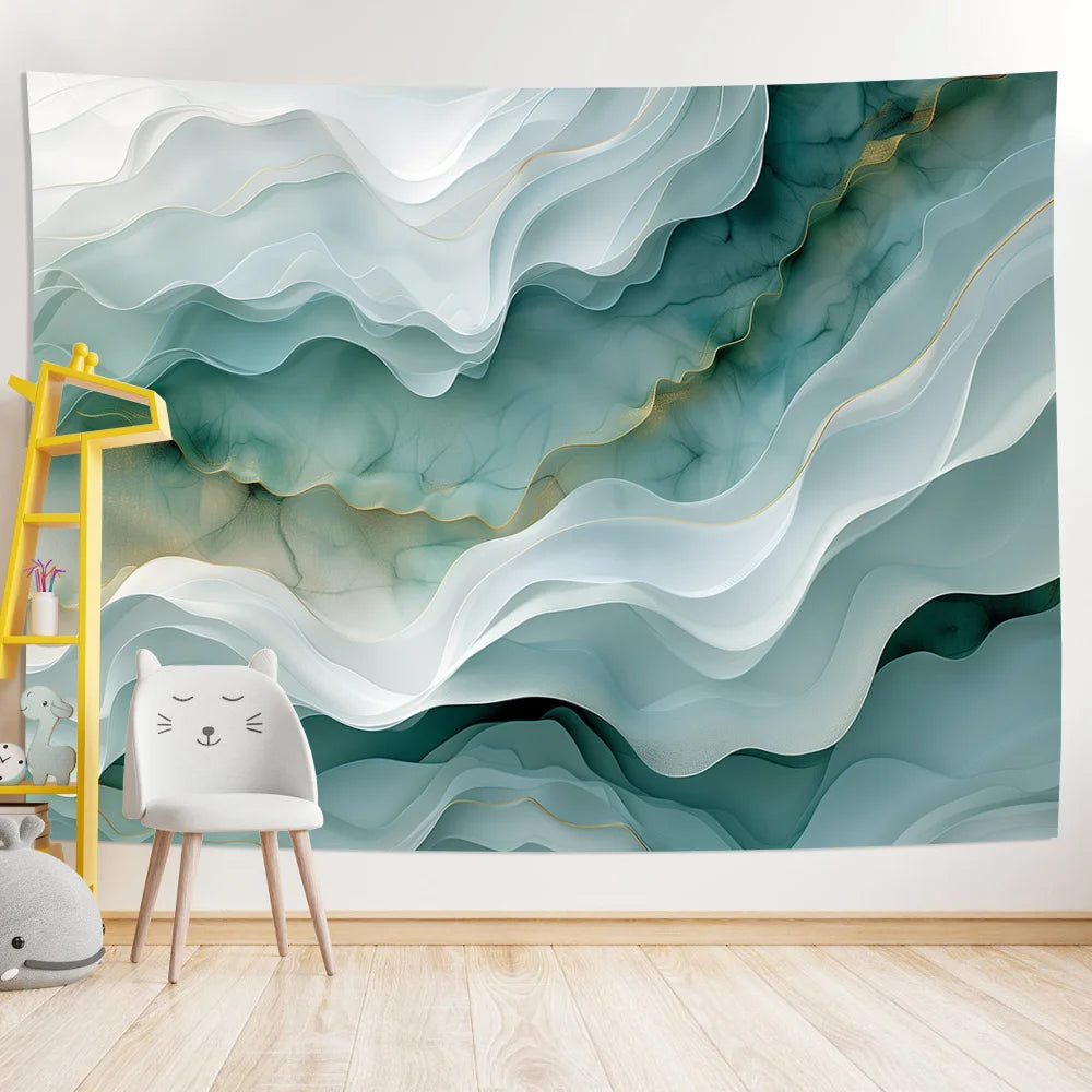 Tapisserie Murale Abstraite 3D - Vagues Turquoises & Design Moderne