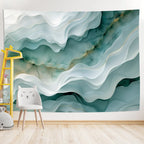 Tapisserie Murale Abstraite 3D - Vagues Turquoises & Design Moderne