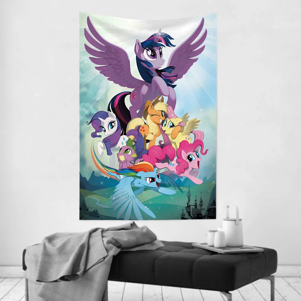 Tapisserie Licornes Colorées - Déco Murale Enfants Style Anime