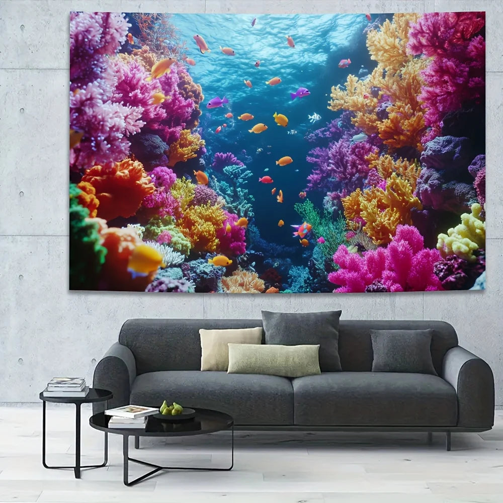 Tapisserie Murale Océan - Récif Corail & Poissons Tropicaux - Décoration Chambre / Salon