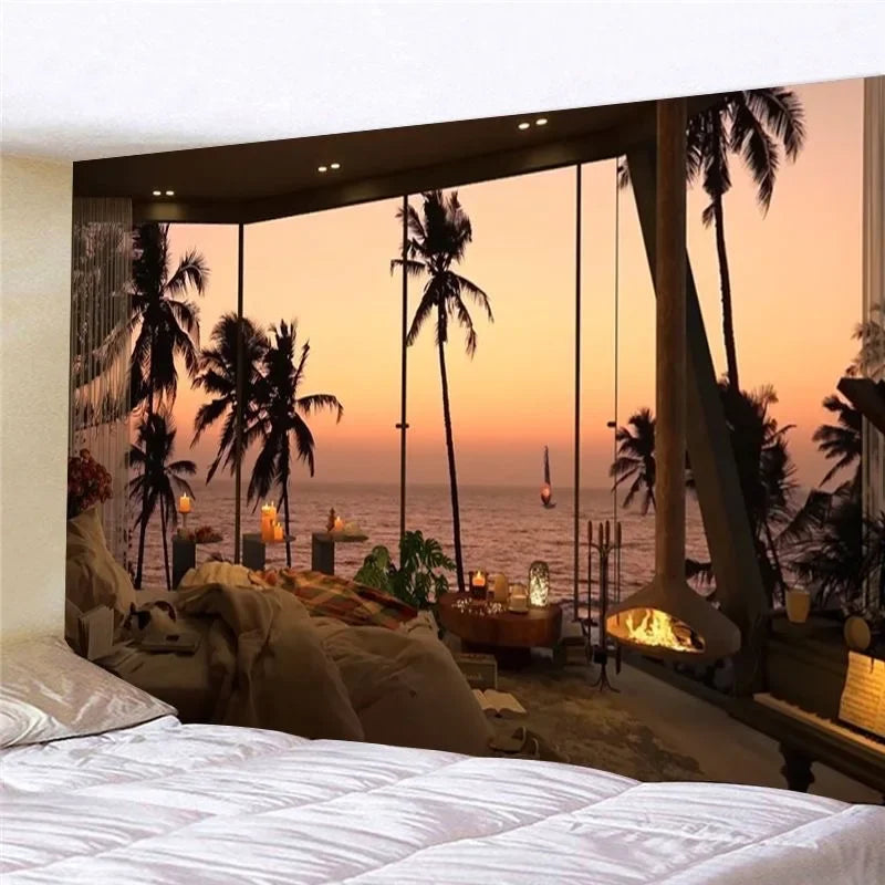 Tapisserie Coucher de Soleil Tropical - Déco Murale Palmiers & Plage