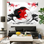 Tapisserie Murale Japonaise Koi Yin Yang - Décoration Zen, Carpes Rouge & Noir