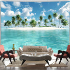 Tapisserie Murale Plage Tropicale - Eau Turquoise & Palmiers - Décoration Paradisiaque