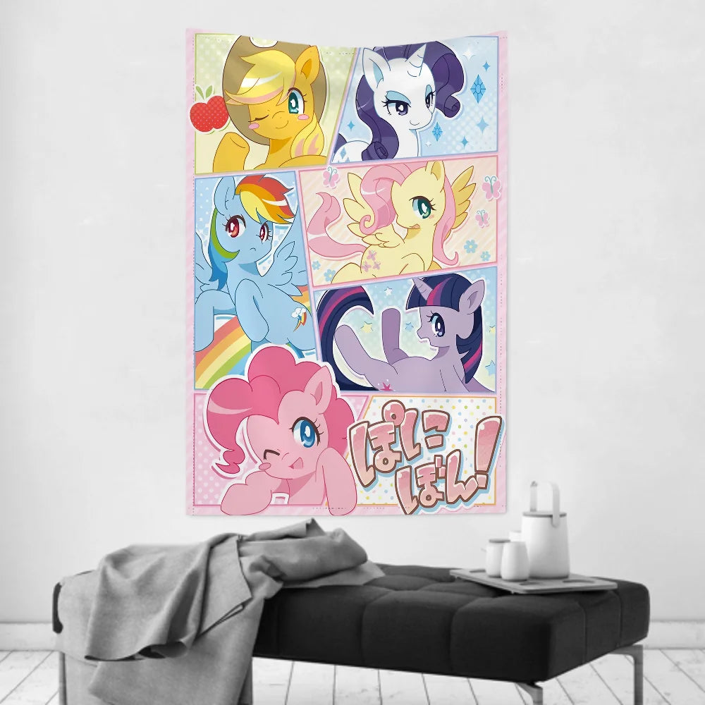 Tapisserie Licornes Colorées - Déco Murale Enfants Style Anime