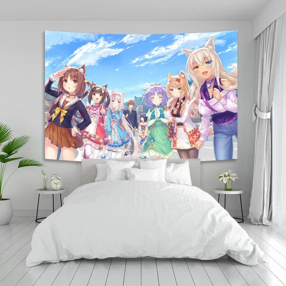 Tapisserie Murale Anime Kawaii - Décoration Colorée Style Manga, Poster Tissu