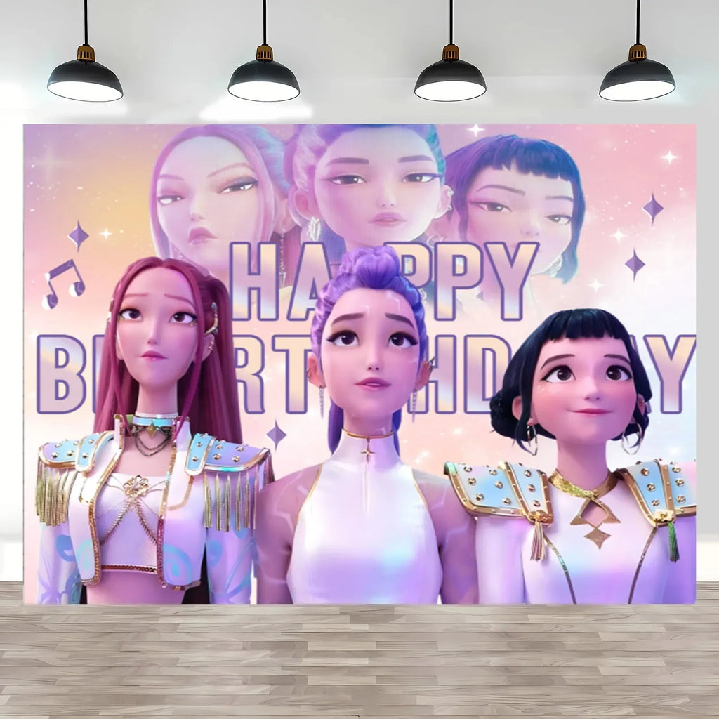 Tapisserie Murale Happy Birthday - Décor Anniversaire Style Avatar / K-Pop