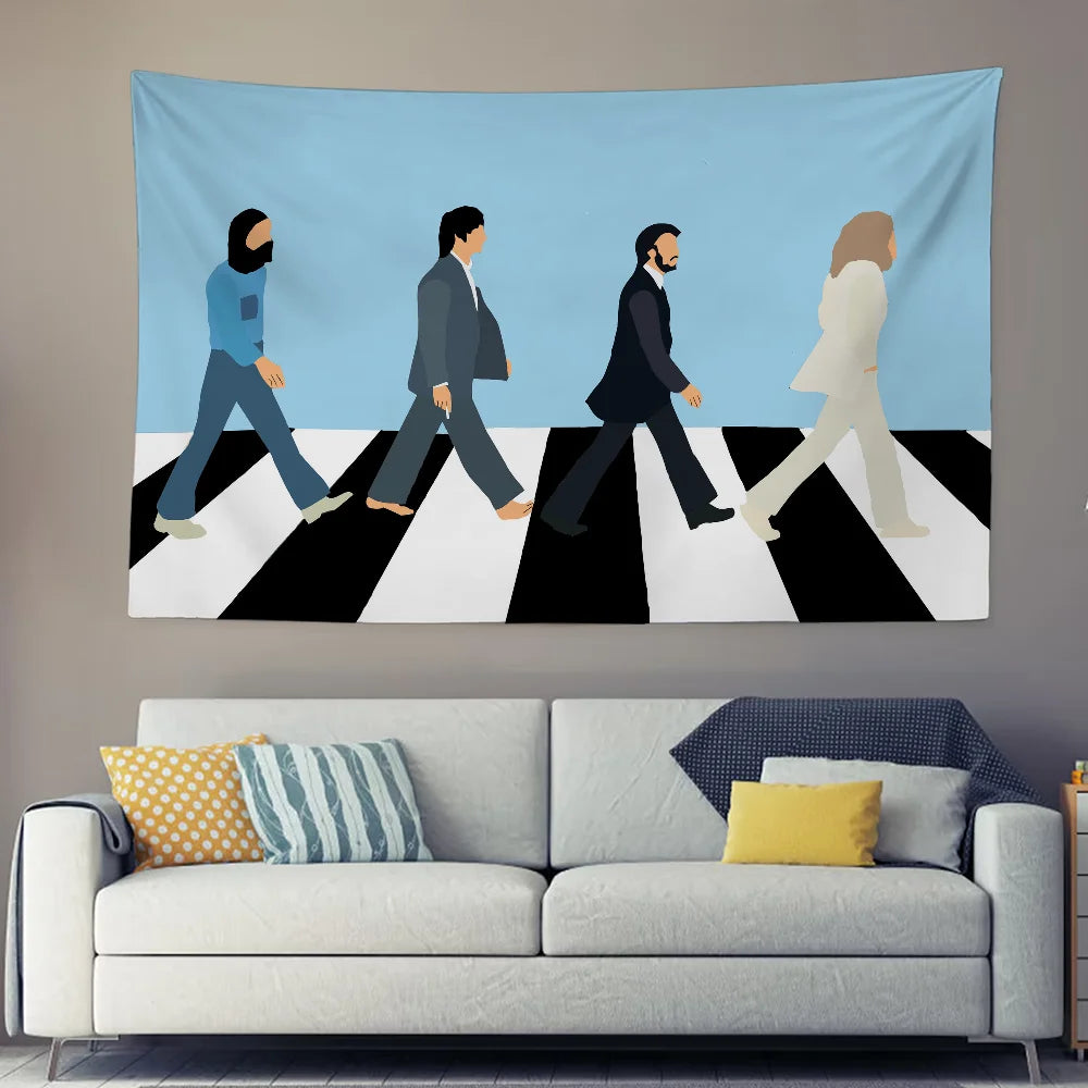 Tapisserie Murale Passage Piéton Vintage - Tenture Art Rock Rétro Inspirée d'une Scène Iconique
