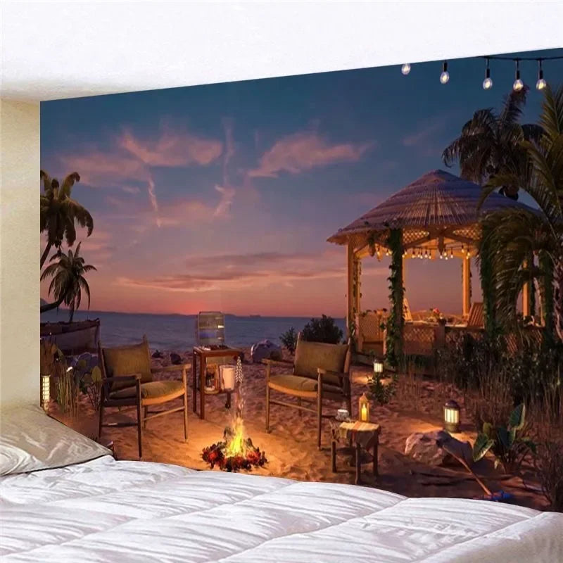 Tapisserie Coucher de Soleil Tropical - Déco Murale Palmiers & Plage