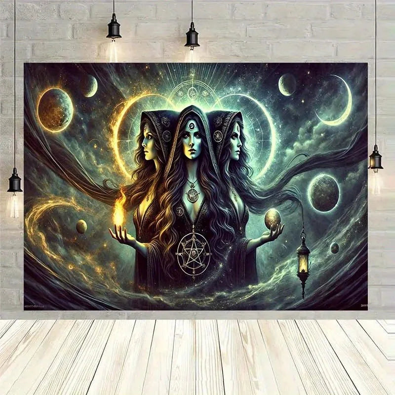 Tapisserie Murale Sorcière Triple Déesse - Art Ésotérique & Mystique, Décoration Occulte & Spirituelle