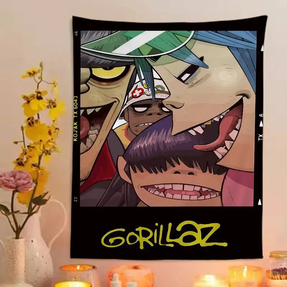 Tapisserie Murale Style Gorillaz - Tenture Art Cartoon Urbain, Décoration Murale Moderne