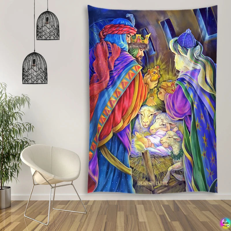 Tapisserie Nativité - Scène de la Crèche & Nuit Etoilée